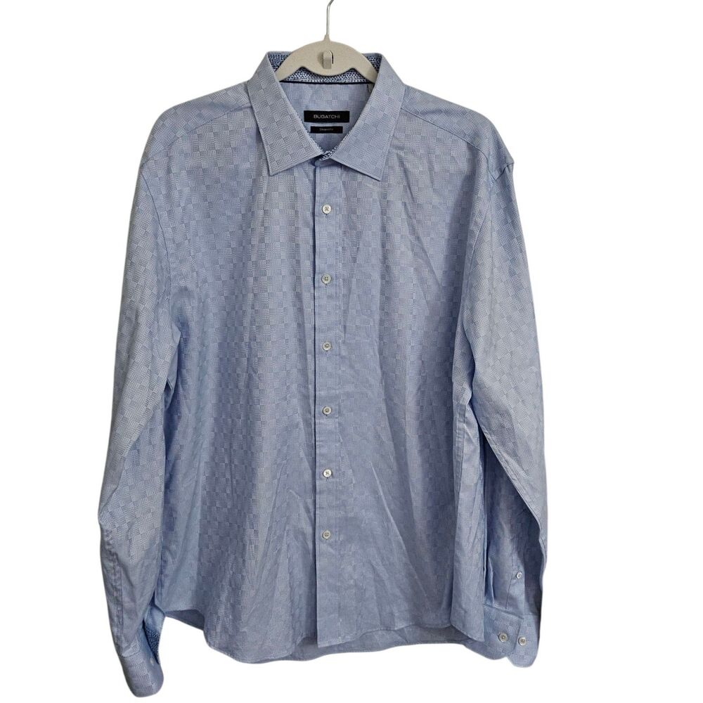 Bugatchi Uomo Shirt Mens XL Blue Shaped Fit Long Sleeve Button Up Checkered Top